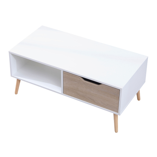 FREJA mesa baja blanca de estilo escandinavo con cajón