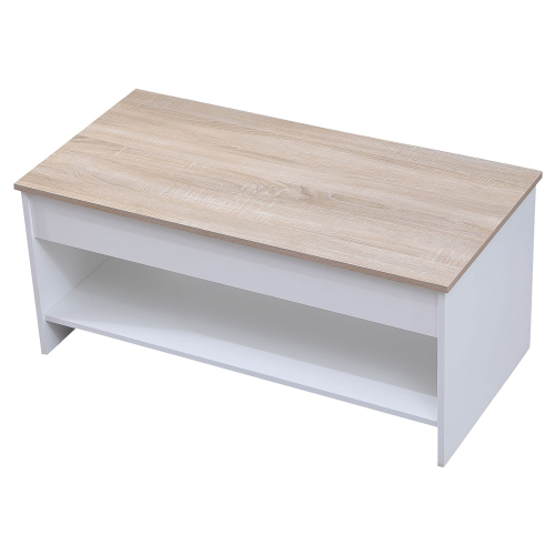 Mesa baja con tapa elevable blanca y madera HEDDA 
