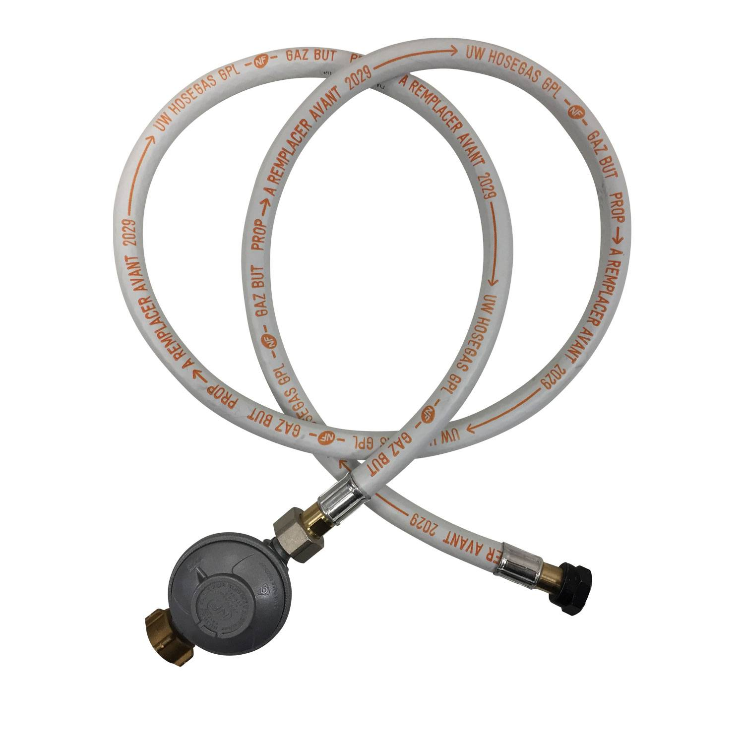 Kit gaz détendeur butane + tuyau 1,50 m 5 ans avec colliers