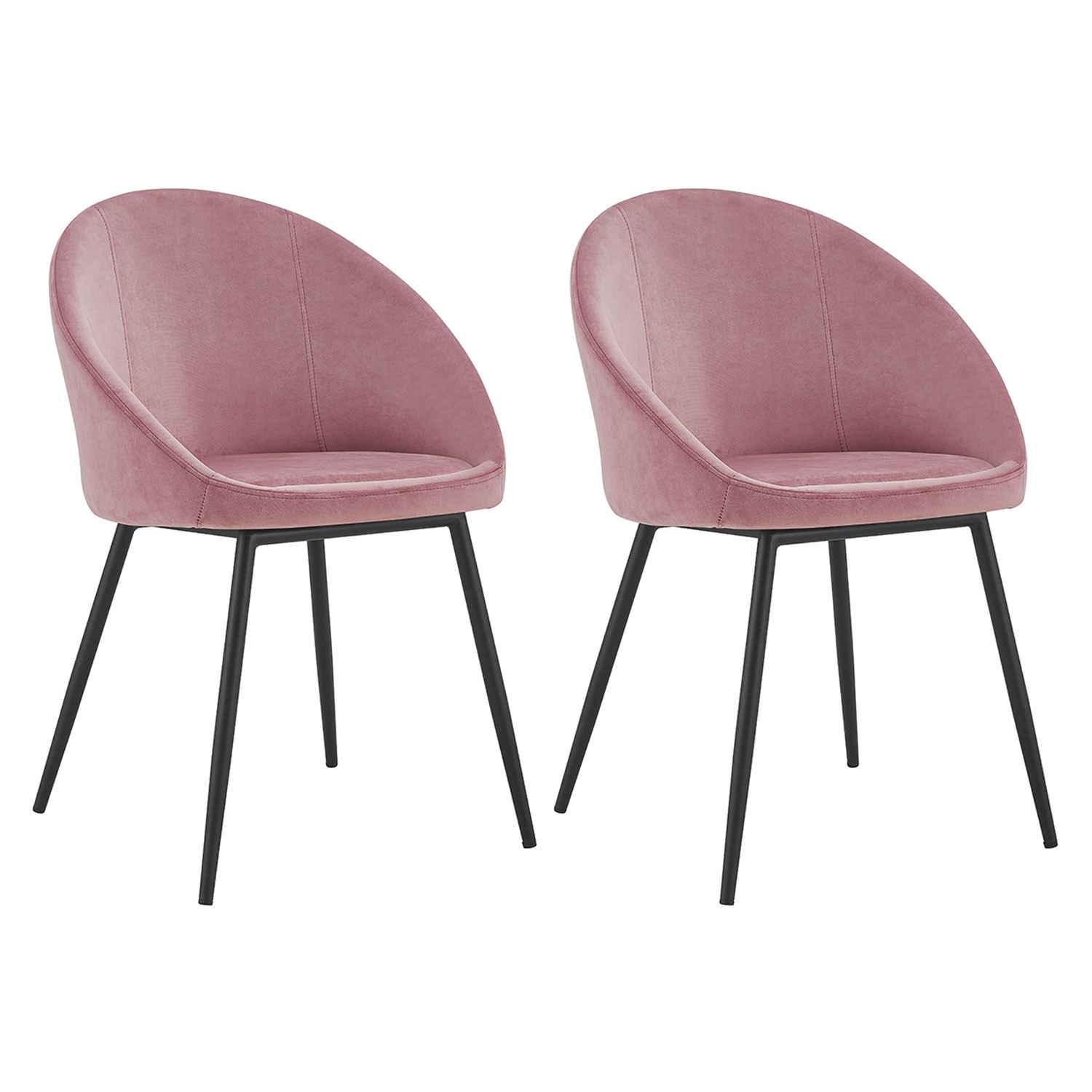 Lot de 2 chaises en velours plissé rose - avec accoudoirs - style rétro  moderne - pieds en acier