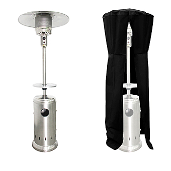 Parasol chauffant OSLO - chauffage d'éxterieur gaz - acier inox + housse et table
