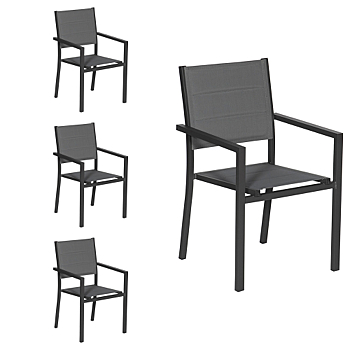 Lot de 4 chaises rembourrées en aluminium anthracite - textilène gris