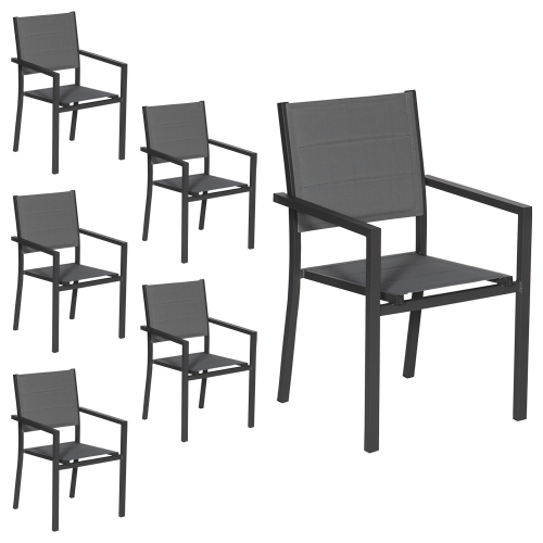 Lot de 6 chaises rembourrées en aluminium anthracite - textilène gris