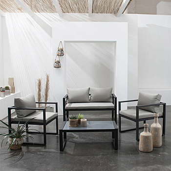 Salon de jardin IBIZA en tissu gris 4 places - aluminium anthracite