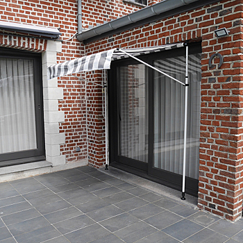 Store banne pour balcon CHENE 2 × 1,2m - Toile rayée blanche/grise et structure blanche