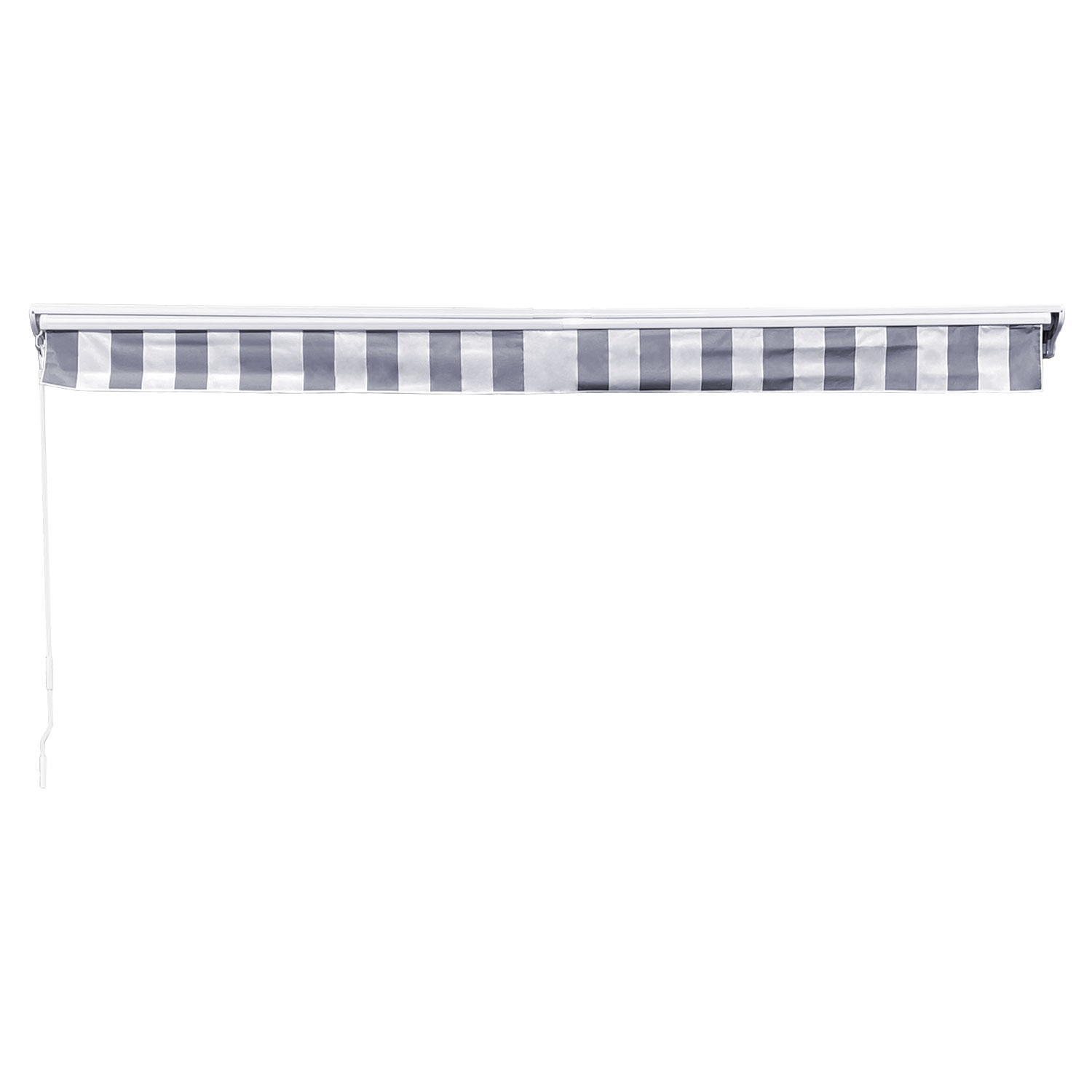 Store banne SAULE 3,5 × 3m avec semi-coffre - Toile rayée blanche/grise et structure blanche