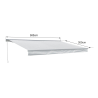 Store banne SAULE 5 × 3m avec semi-coffre - Toile rayée blanche/grise et structure blanche