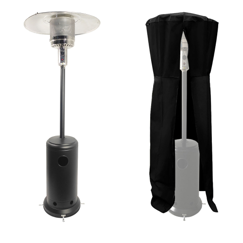 Parasol chauffant OSLO - chauffage d’extérieur gaz - acier noir + housse