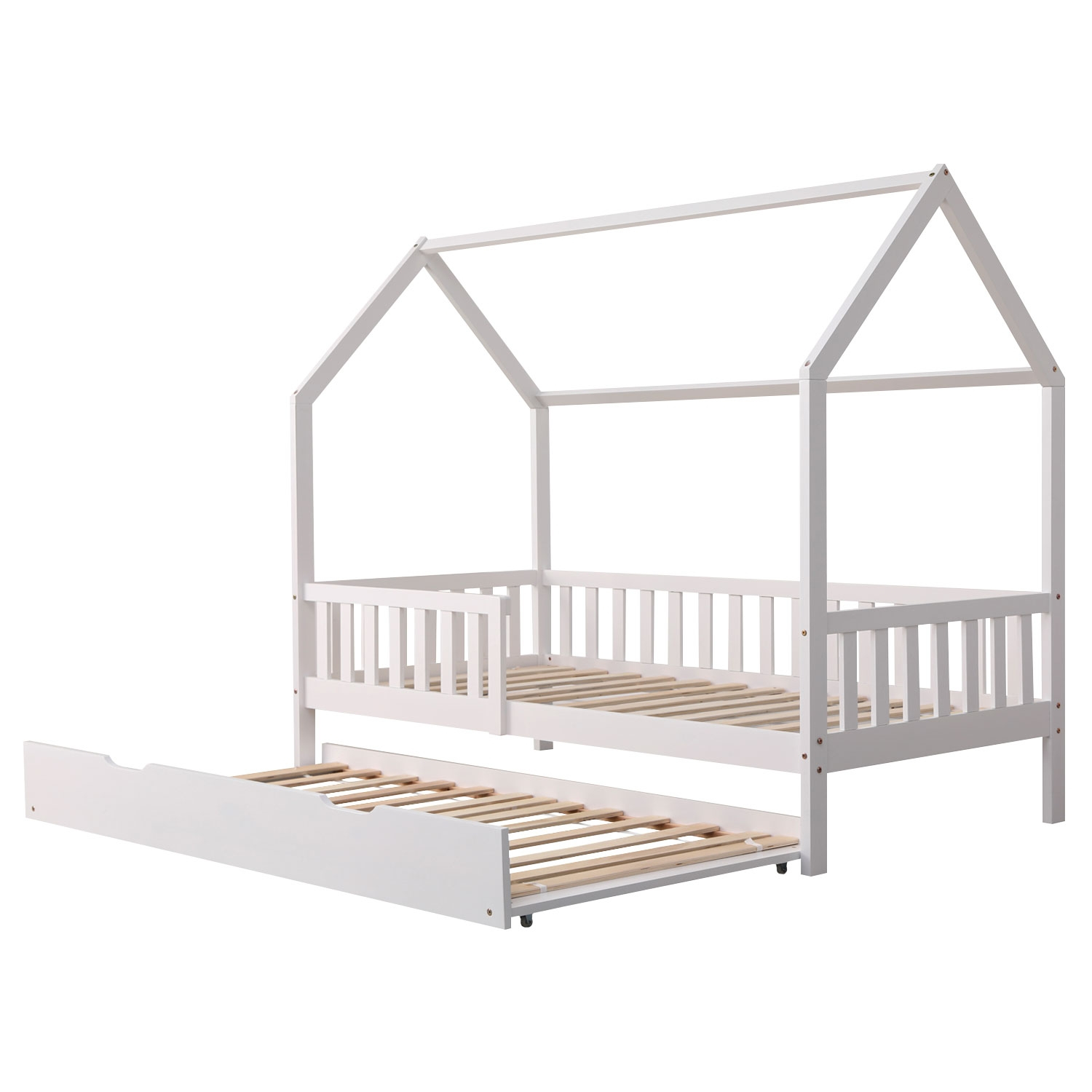 Lit cabane enfant, gigogne, bois blanc,190 x 90 Marceau - Happy Garden
