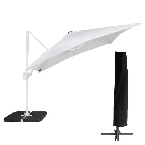 Parasol déporté MOLOKAI rectangulaire LED 3x4m blanc + housse