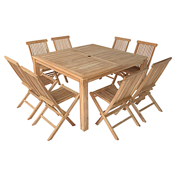 Salon de jardin en teck JAVA - table carrée et chaises pliantes - 8 places