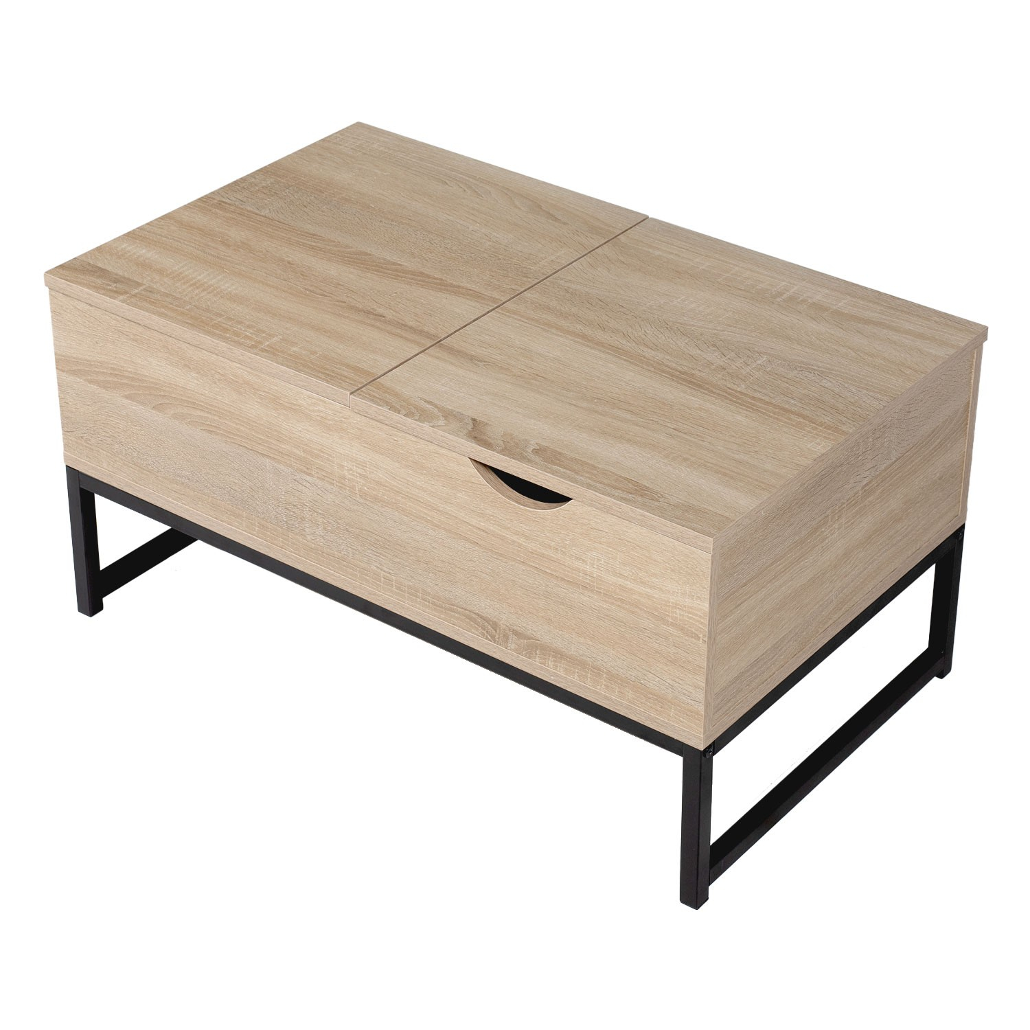 Table basse avec plateaux relevables noire et bois LOTTA