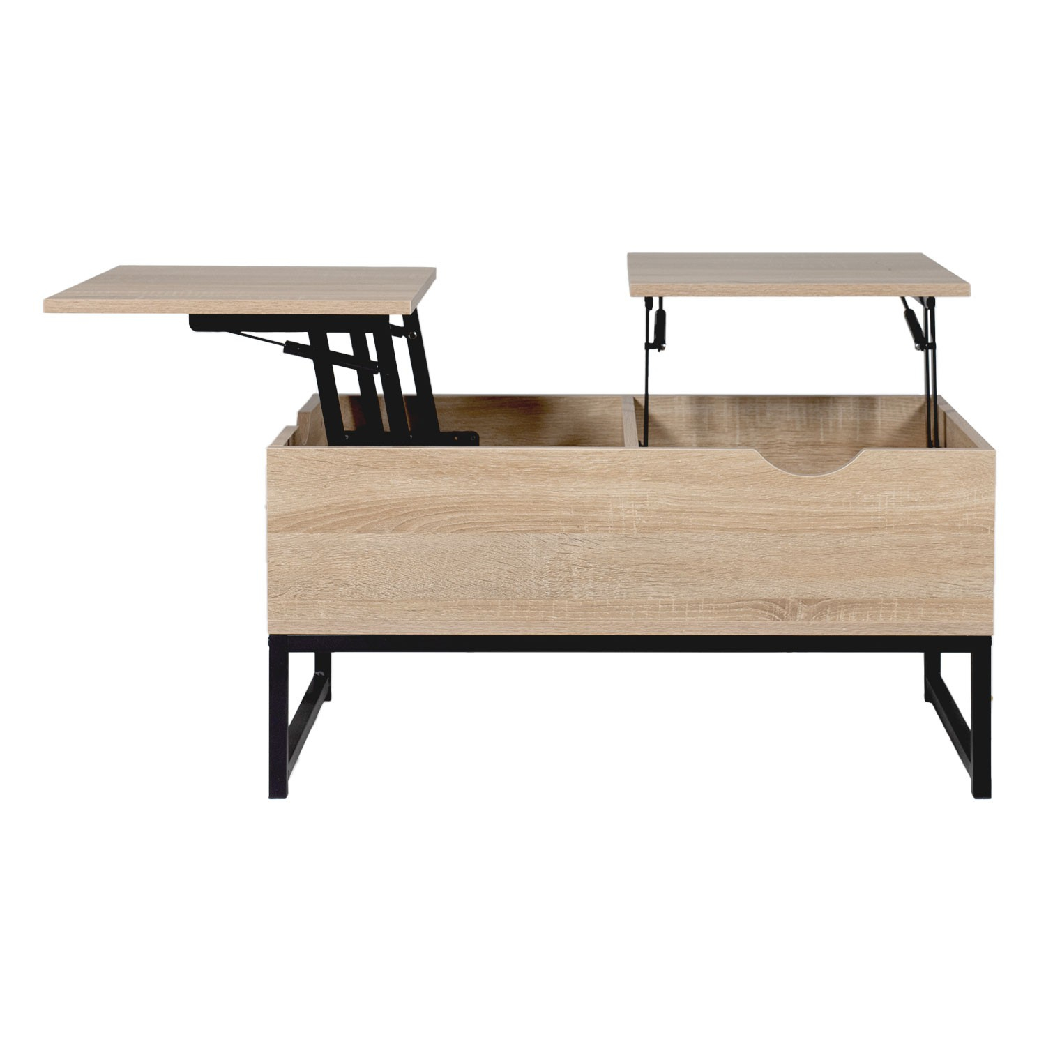 Table basse avec plateaux relevables noire et bois LOTTA