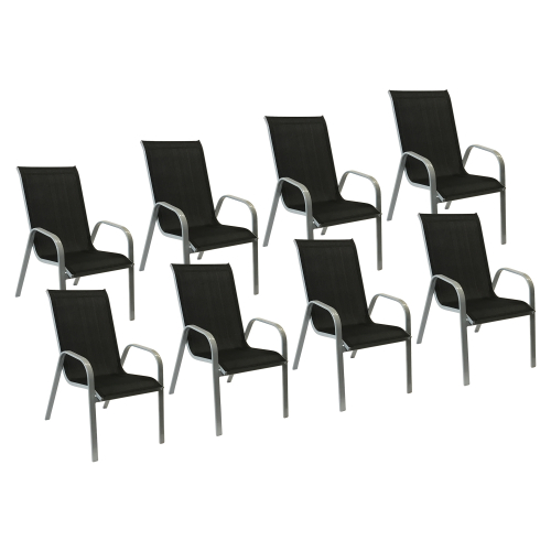Lot de 8 chaises MARBELLA en textilène noir - aluminium gris