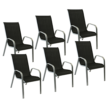 Lot de 6 chaises MARBELLA en textilène noir - aluminium gris