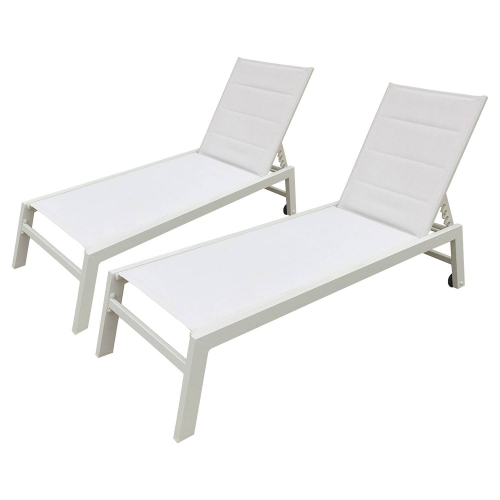 Lot de 2 bains de soleil BARBADOS en textilène blanc - aluminium blanc