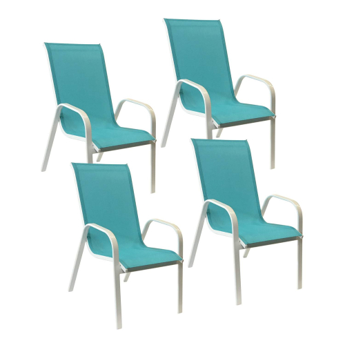 Lot de 4 chaises MARBELLA en textilène bleu - aluminium blanc