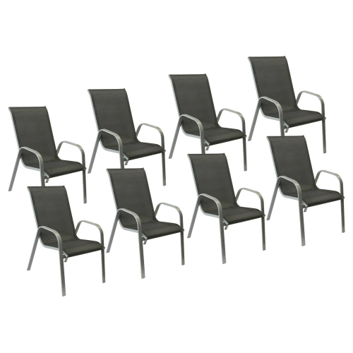 Lot de 8 chaises MARBELLA en textilène gris - aluminium gris
