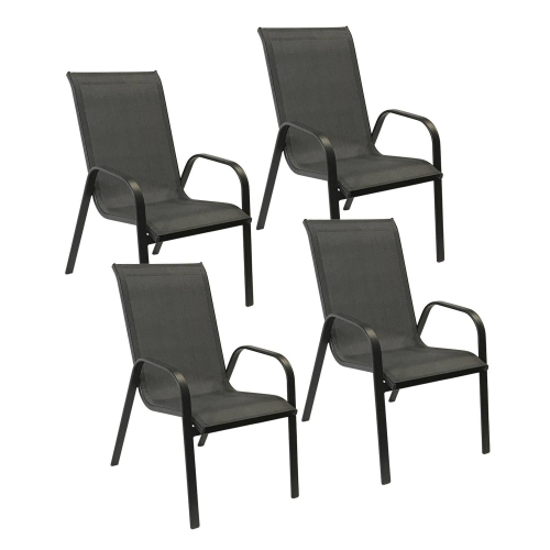 Lot de 4 chaises MARBELLA en textilène gris - aluminium noir