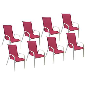 Lot de 8 chaises MARBELLA en textilène rose - aluminium blanc