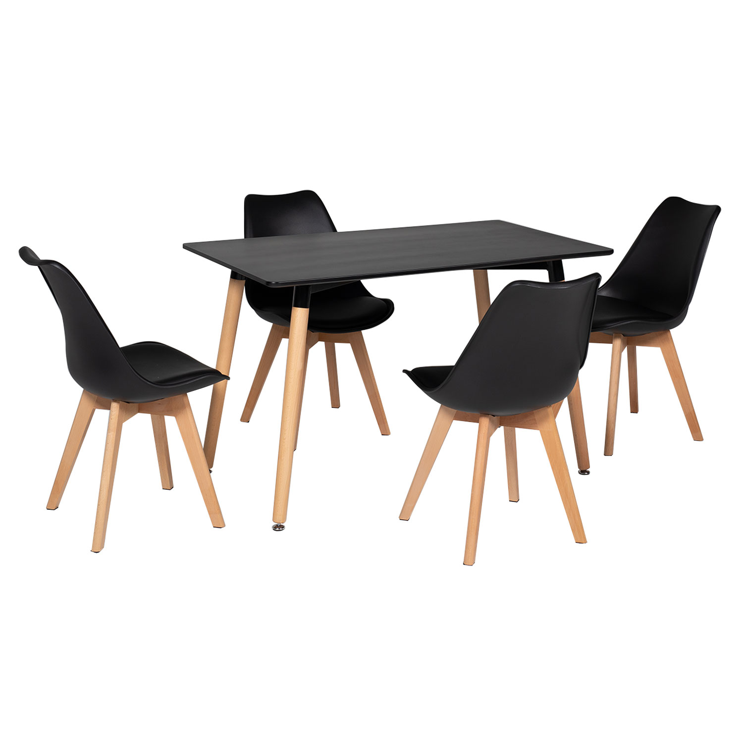 Ensemble table rectangulaire 120cm PIA et 4 chaises NORA noir