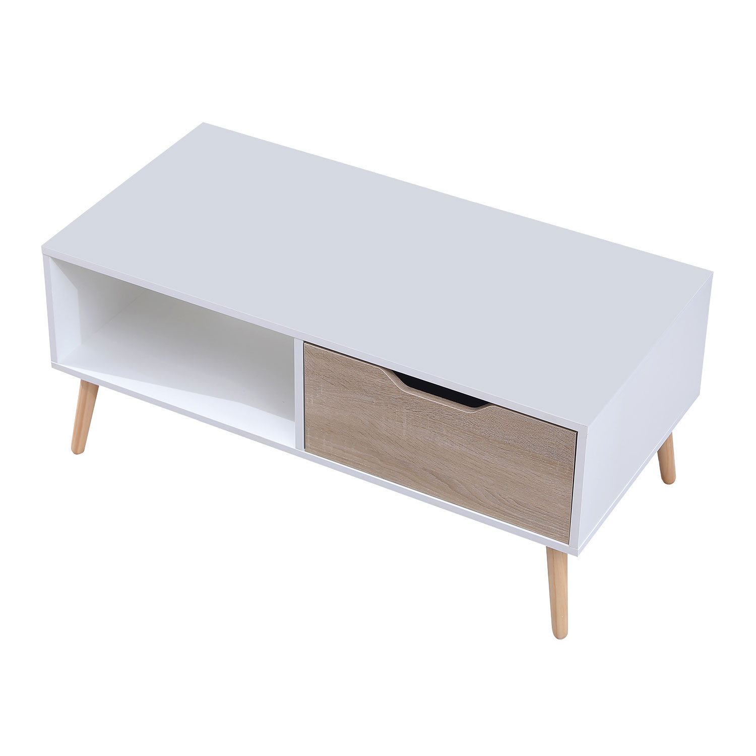 FREJA mesa baja blanca de estilo escandinavo con cajón