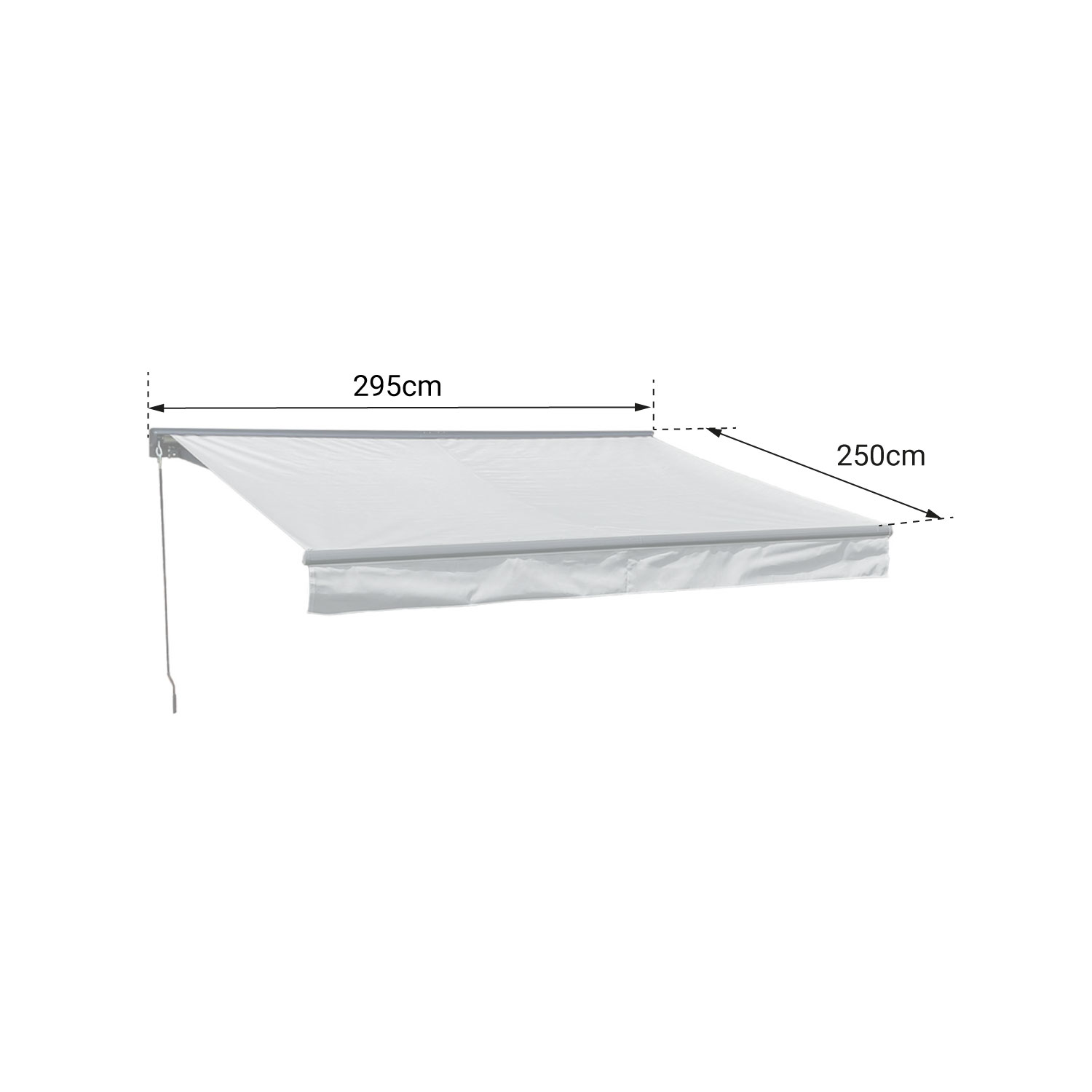 Store banne SAULE 2,95 × 2,5m avec semi-coffre - Toile rayée blanche/grise et structure blanche