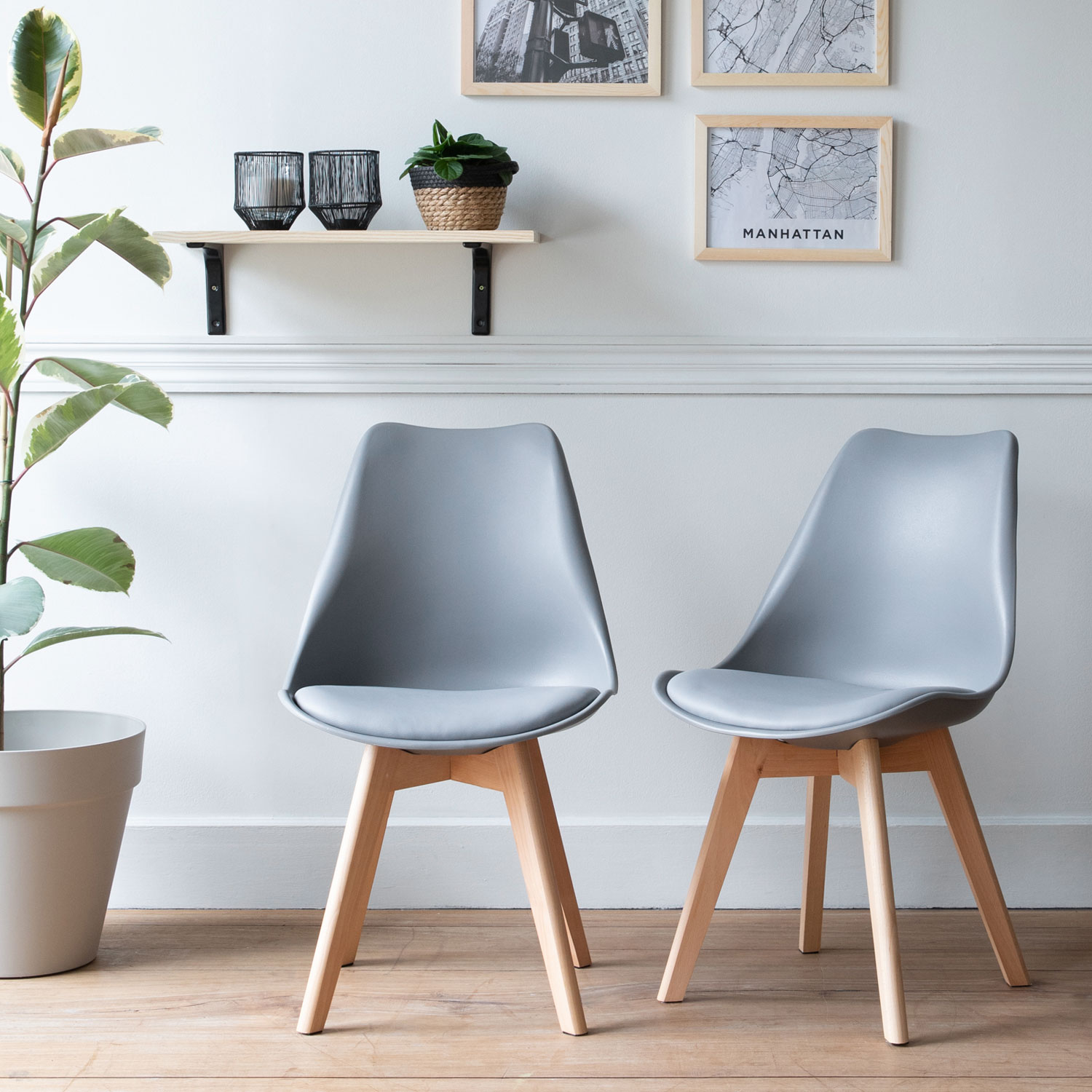 Lote de 2 sillas escandinavas NORA color gris con cojín