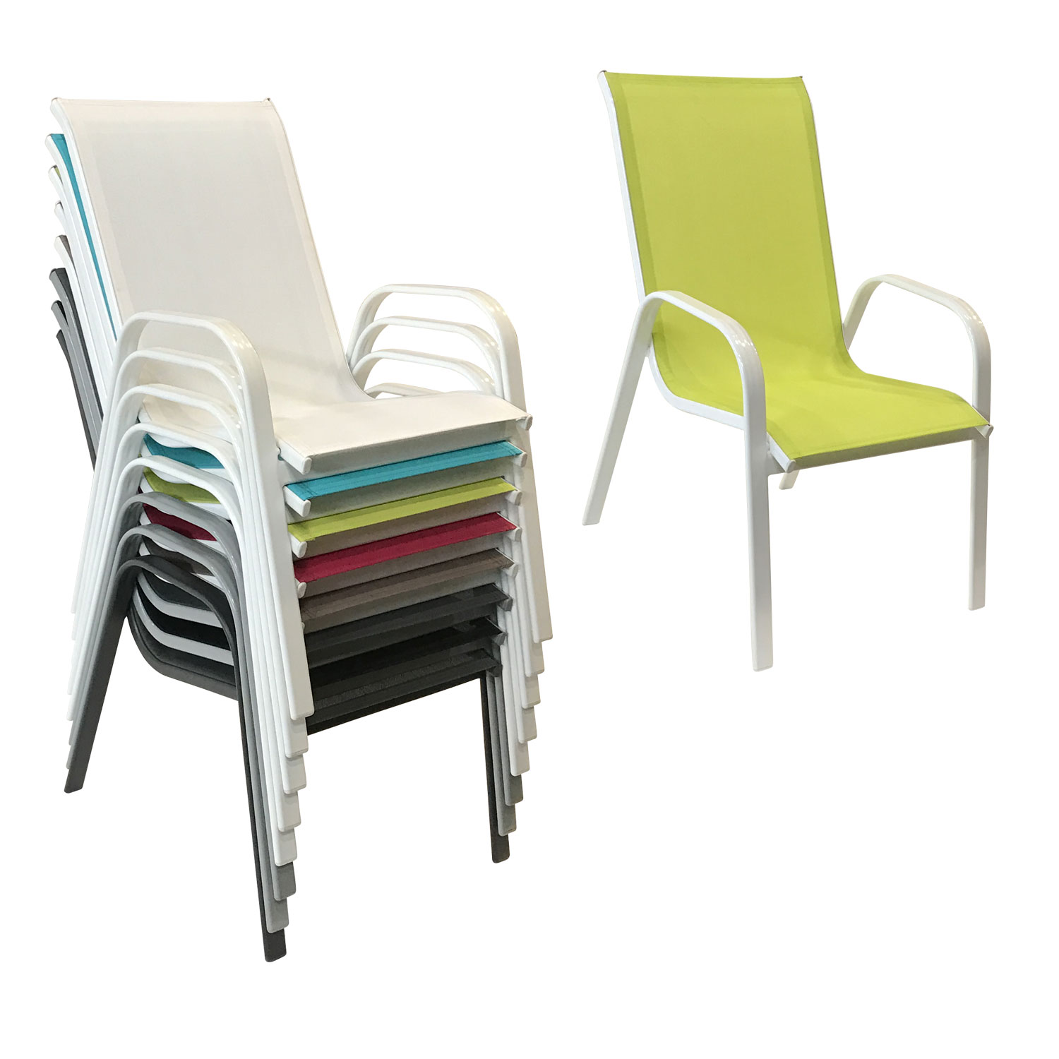 Lote de 4 sillas MARBELLA en textileno verde - aluminio blanco