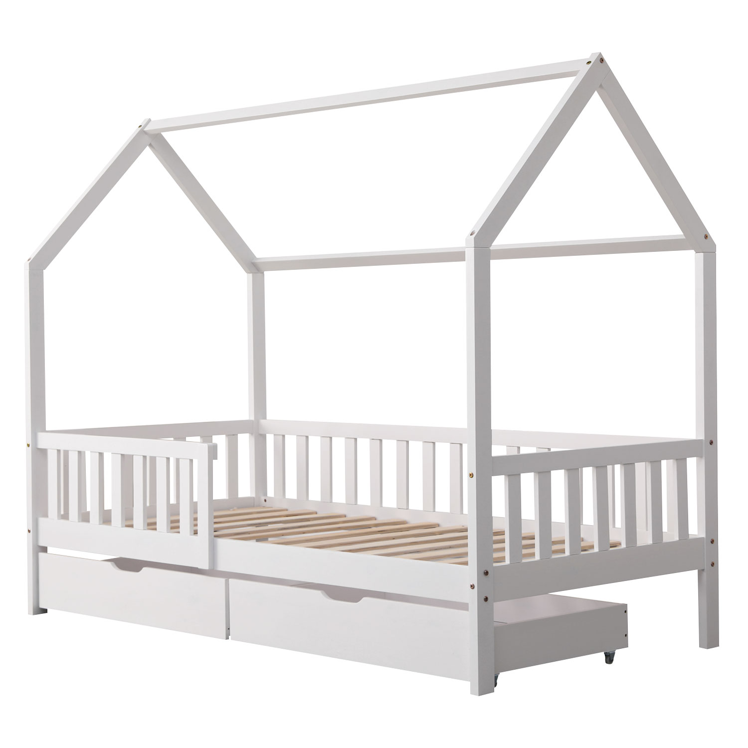 Lit cabane pour enfant 190x90cm blanc avec tiroirs MARCEAU