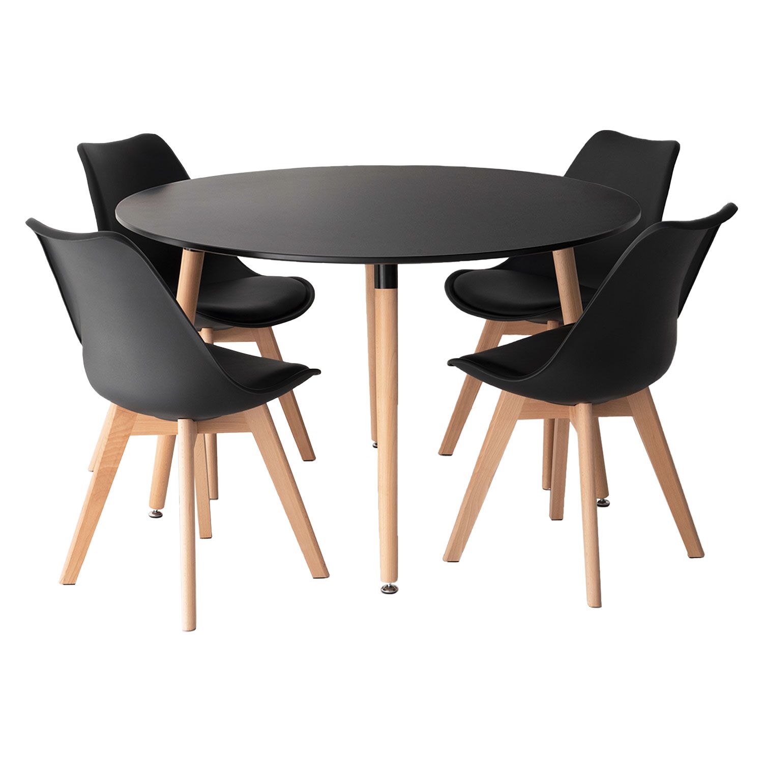 Ensemble Table à Manger Ronde 120cm + 4 Chaises Scandinaves ELA - Plateau Verre, Piètement Métal - Style Contemporain