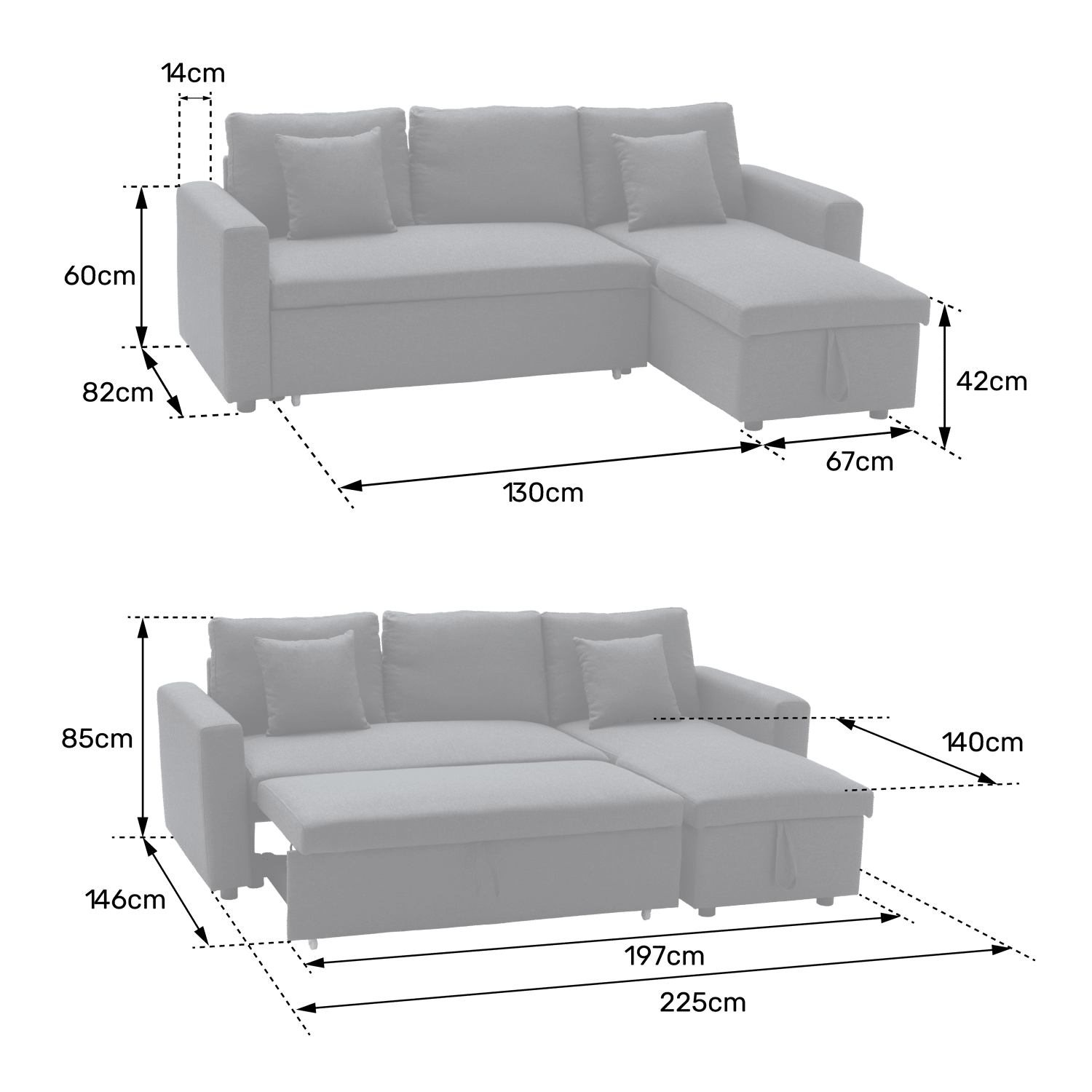 Canapé d'angle convertible CLARK 3 places gris chiné et blanc