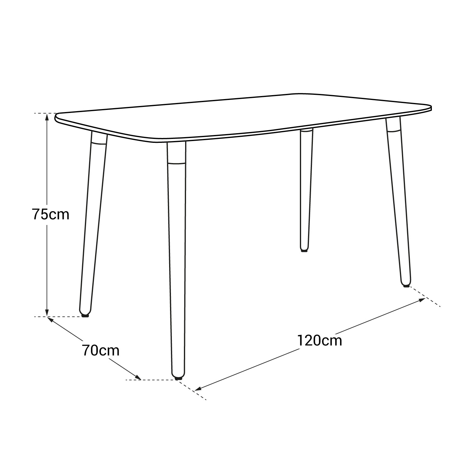 Table rectangulaire 120 × 70cm blanche PIA