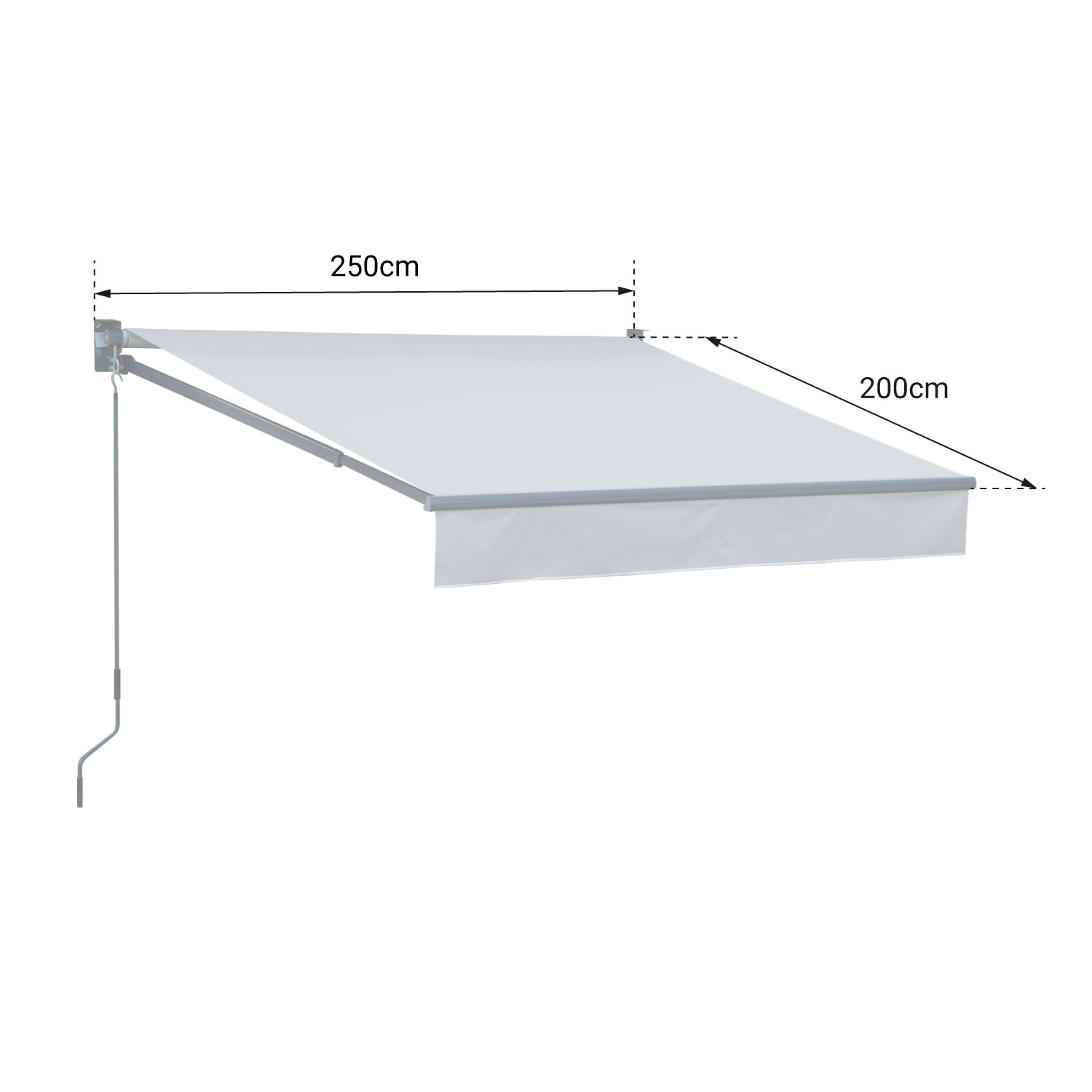 Store banne SAULE 2,5 × 2m - Toile rayée blanche/grise et structure blanche