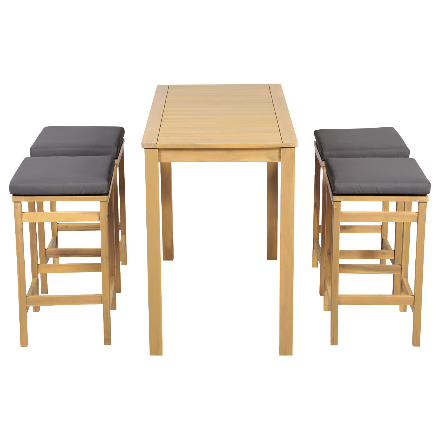 Mesa de pie ARUBA de madera de acacia para 4 personas - cojines grises
