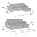 Canapé d'angle convertible JAMES 3 places en velours gris