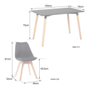 Conjunto de mesa rectangular PIA de 120cm y 4 sillas NORA negras