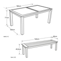 Muebles de jardín de teca JAVA - mesa rectangular y bancos