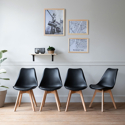 Lote de 4 sillas escandinavas NORA color negro con cojín