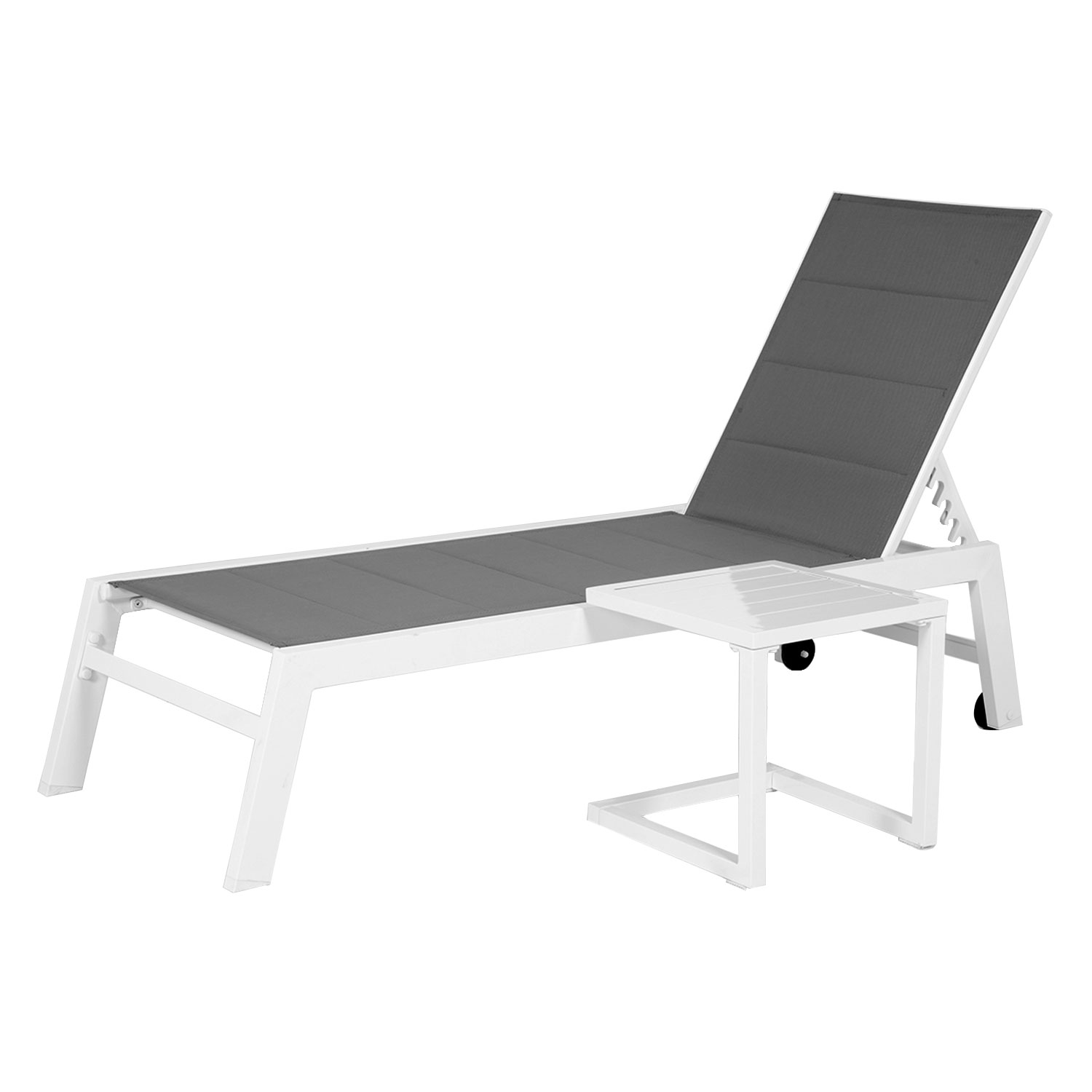 Conjunto de tumbona y mesa auxiliar BARBADOS de textileno gris - aluminio blanco
