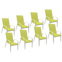Lote de 8 sillas MARBELLA en textileno verde - aluminio blanco
