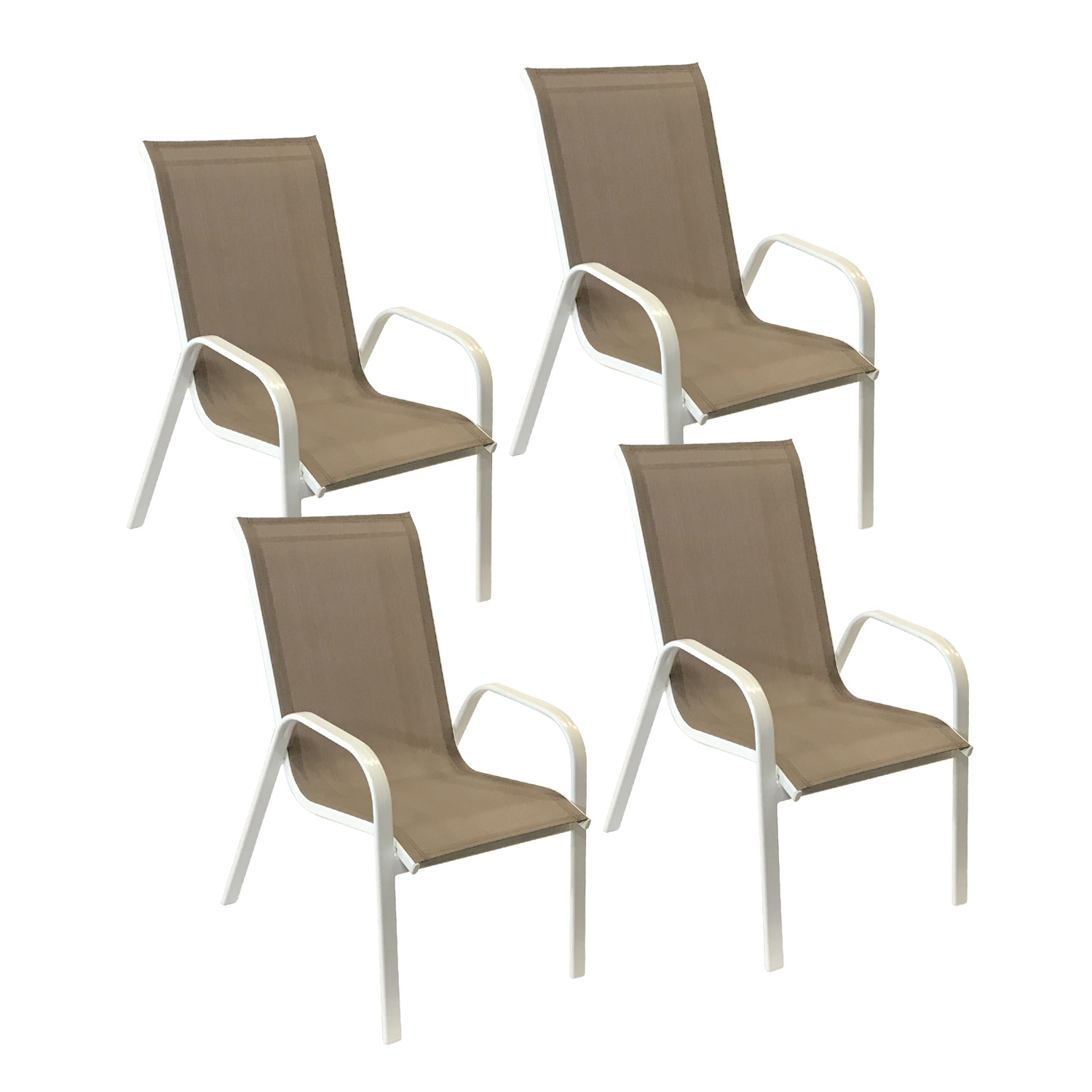 Lote de 4 sillas MARBELLA en textileno topo - aluminio blanco