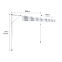 Store banne pour balcon CHENE 3 × 1,2m - Toile rayée blanche/grise et structure blanche