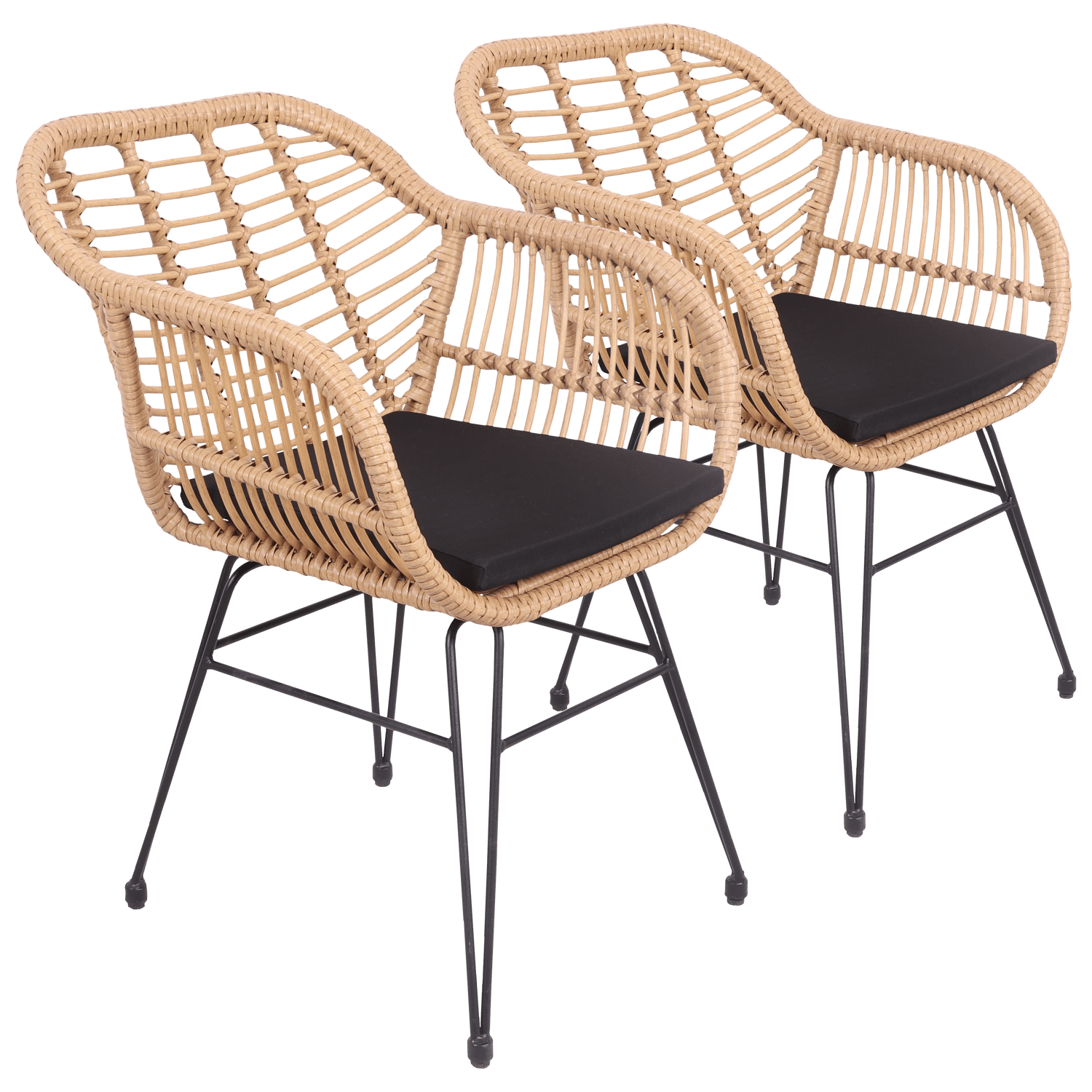 Lot de 2 fauteuils en rotin synthétique avec coussins CINTA
