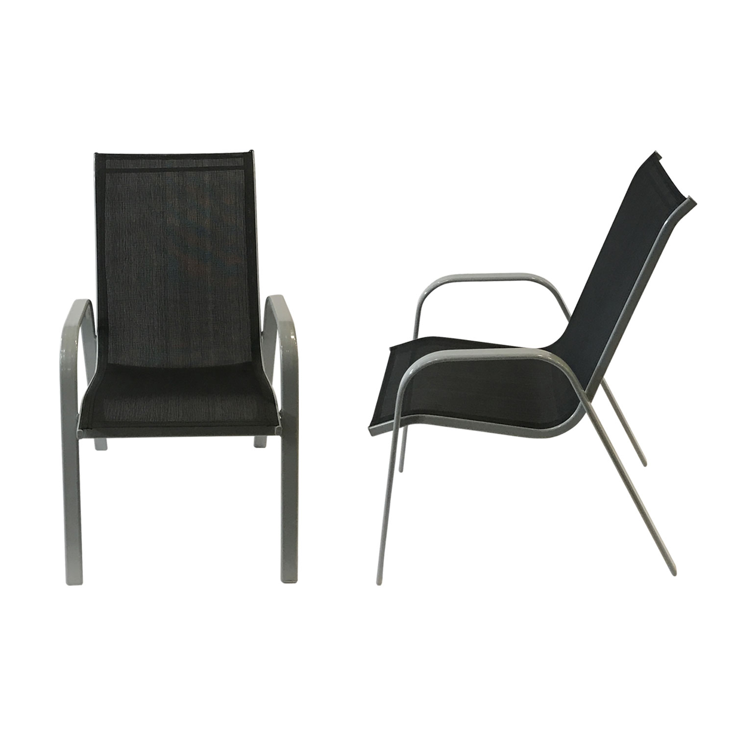Lote de 8 sillas MARBELLA en textileno negro - aluminio gris