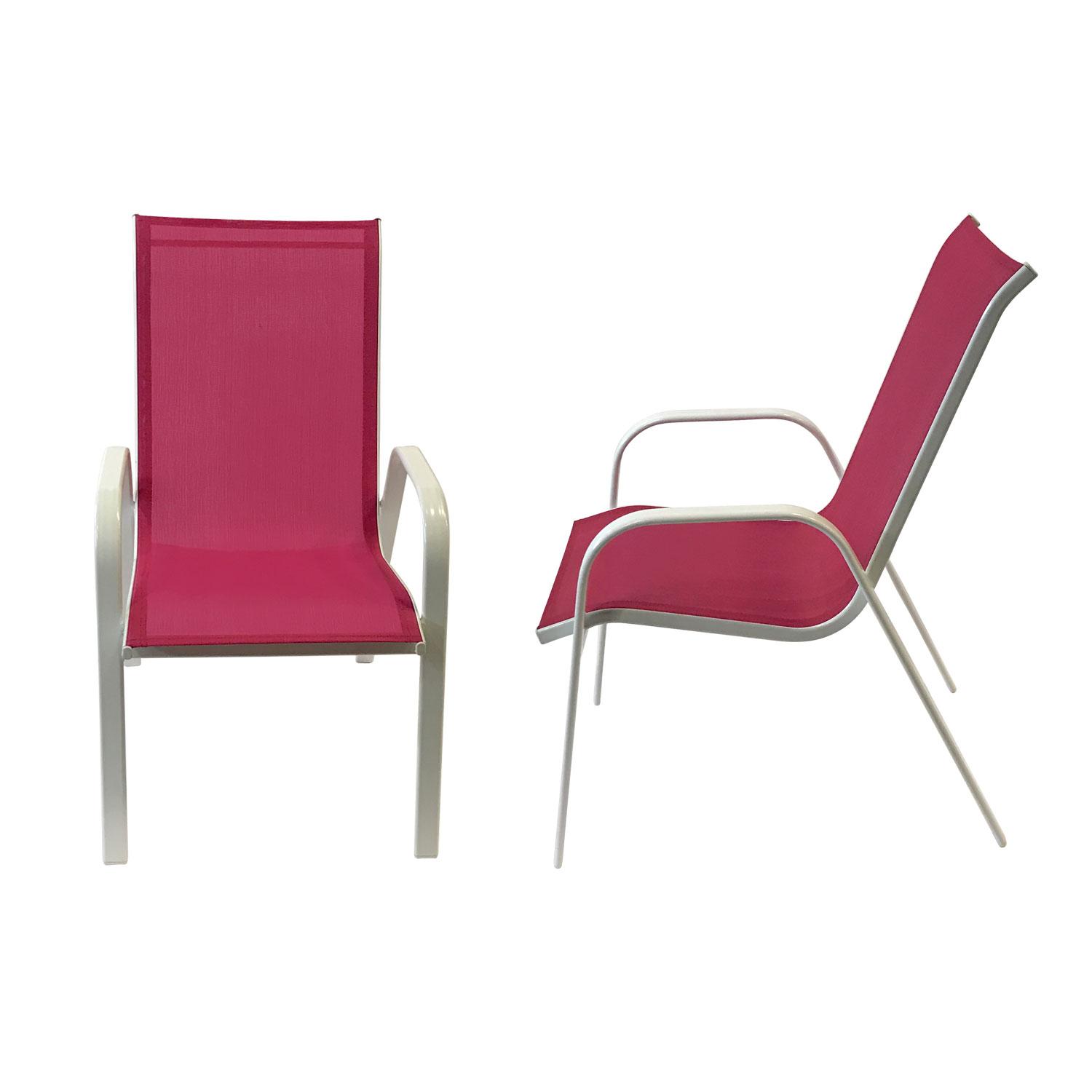 Lote de 8 sillas MARBELLA en textilene rosa - aluminio blanco