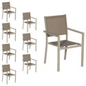 Lot de 8 chaises en aluminium taupe - textilène taupe