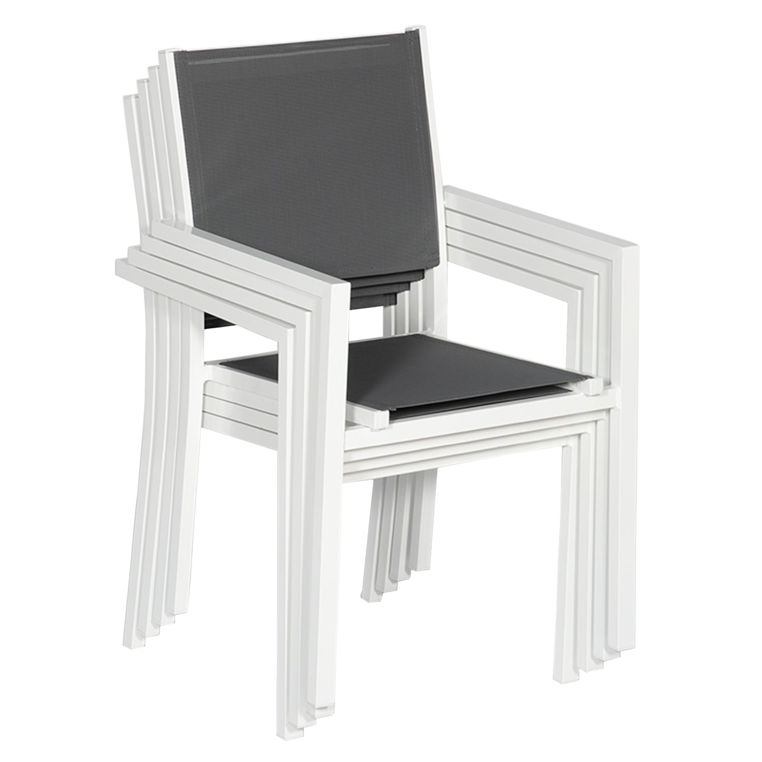 Lot de 6 chaises en aluminium blanc - textilène gris