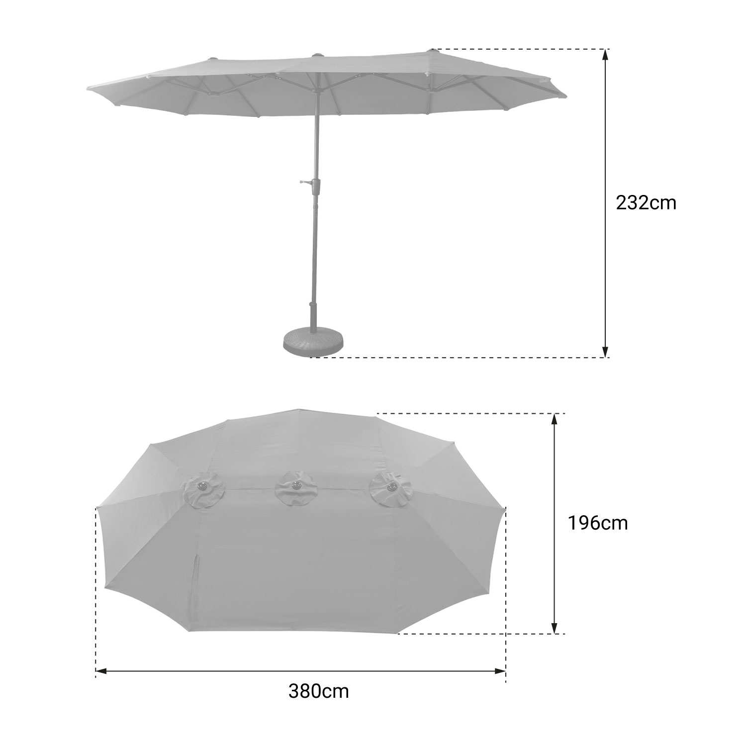 Parasol double à LED 2x4m LINAI gris