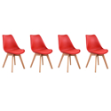 Lote de 4 sillas escandinavas NORA color rojo con cojín